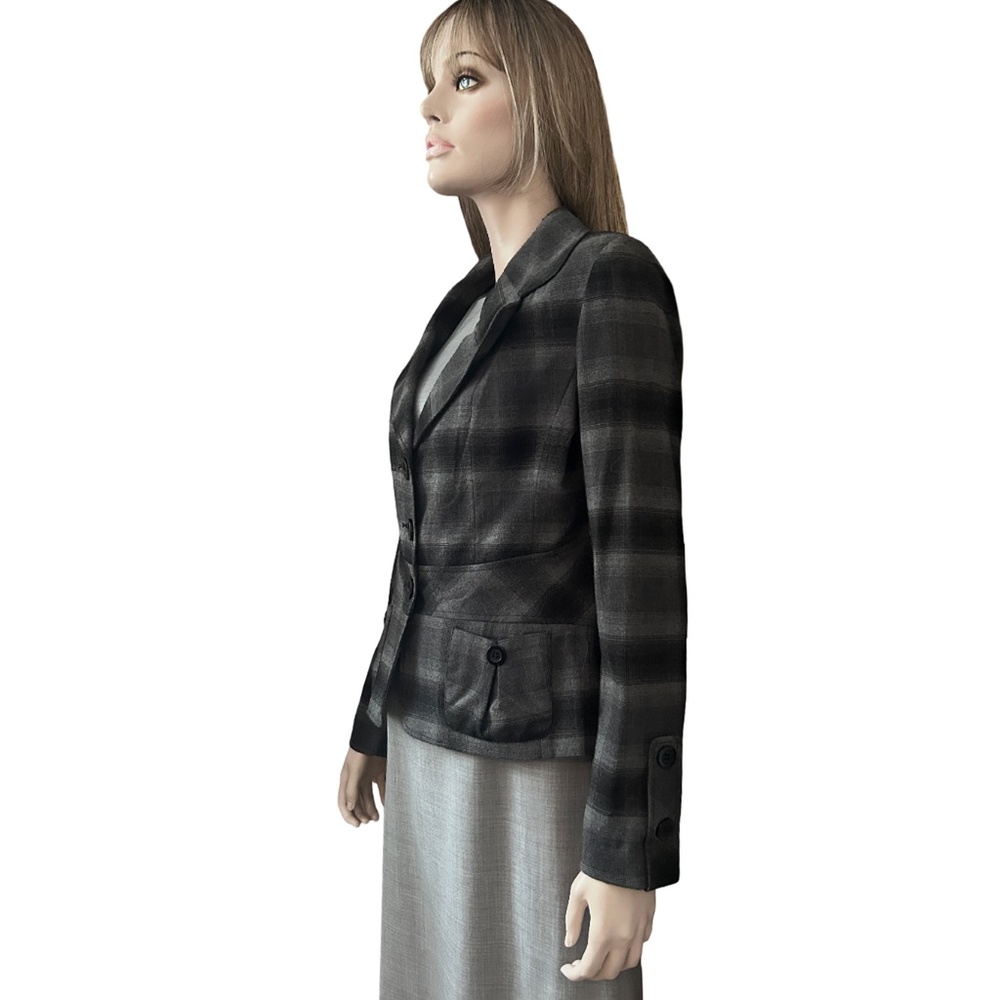 Mario Serrani Italy Plaid Tartan Blazer Jacket Rayon Blend Grey Black Check - Picture 7 of 16